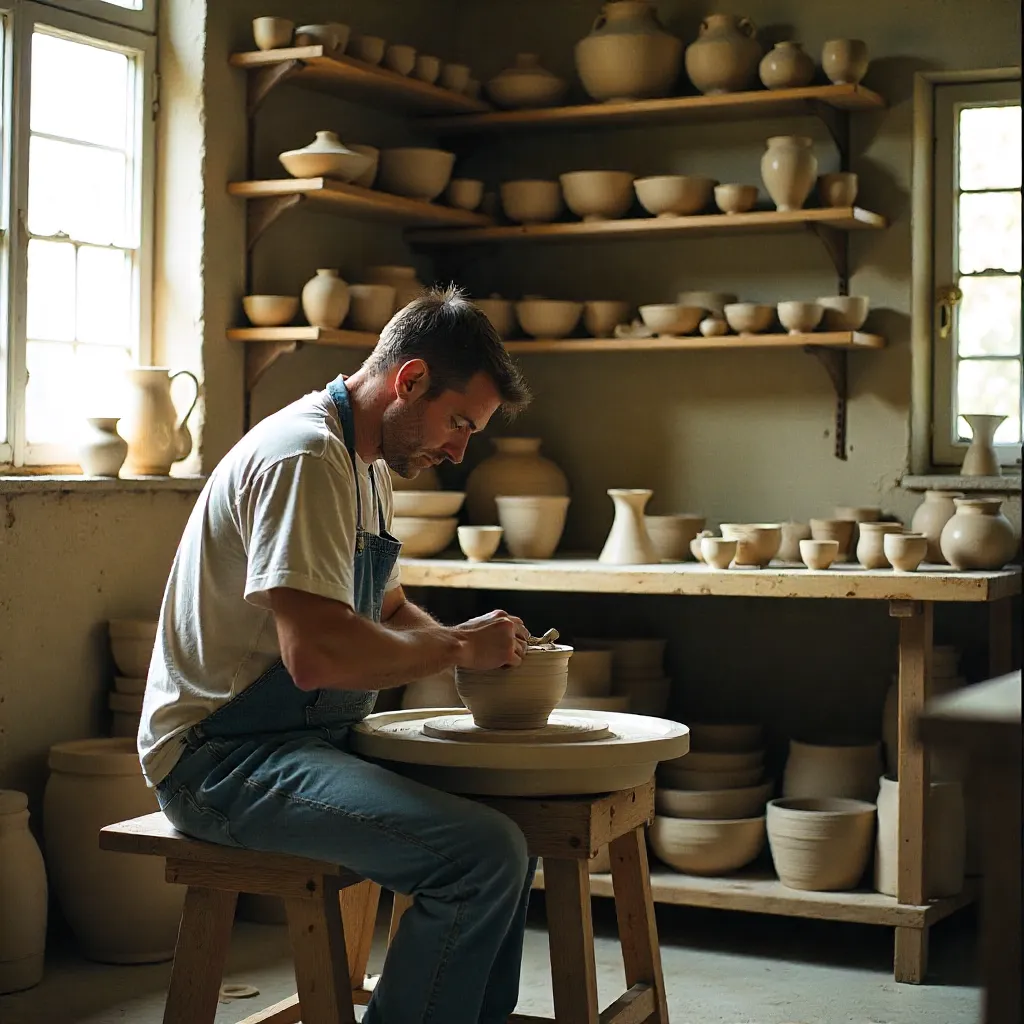 Vasija redonda de cerámica artesanal