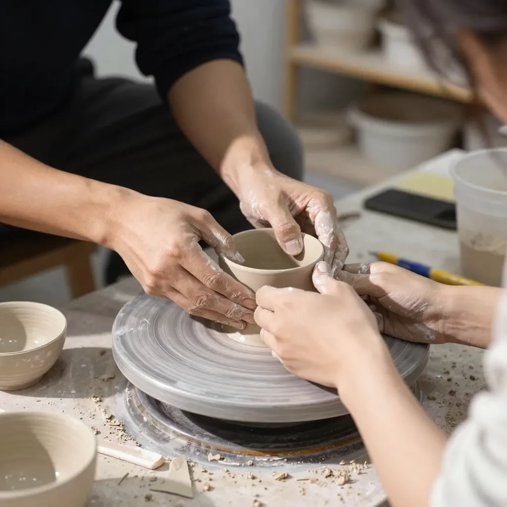 Manos trabajando con arcilla natural